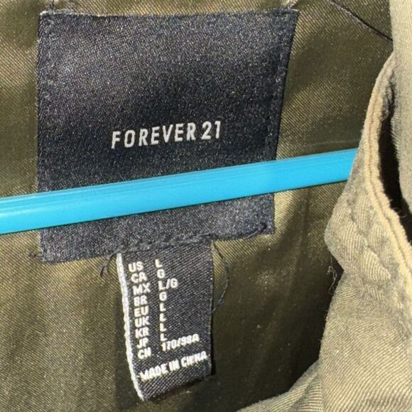 Forever 21 Military Olive Green Hooded Coat Jacket Women’s Size Large - Picture 3 of 3